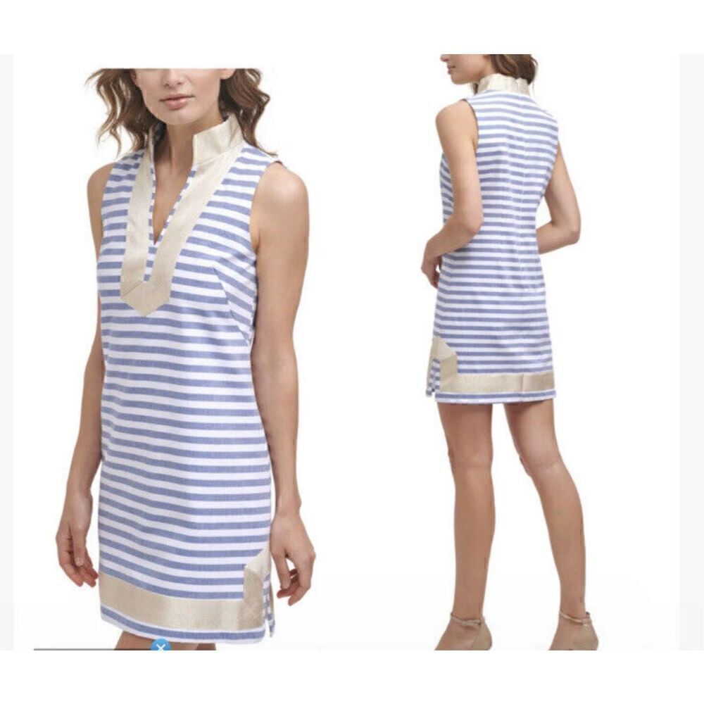 Eliza J white striped with Gold metallic trims 6